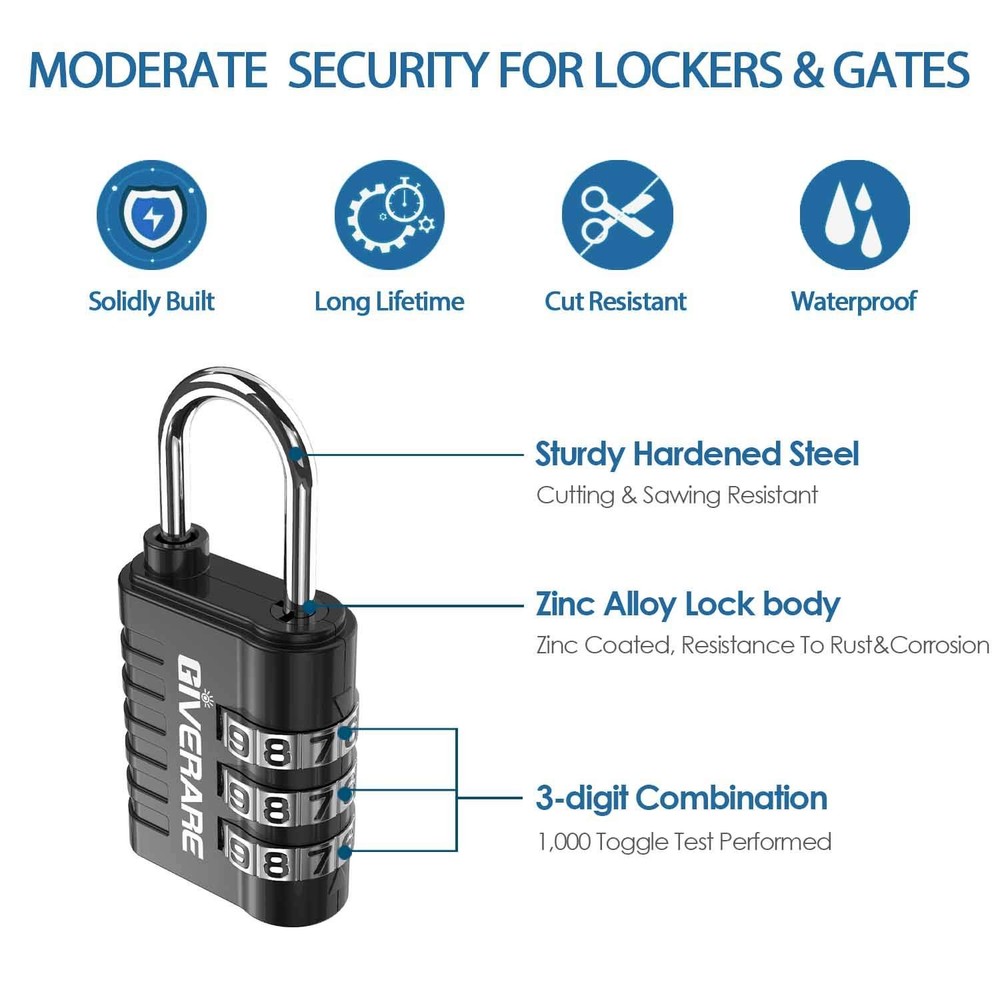 8 Pack Combination Lock, 3-Digit Padlock Keyless, Resettable Luggage Locks fo...