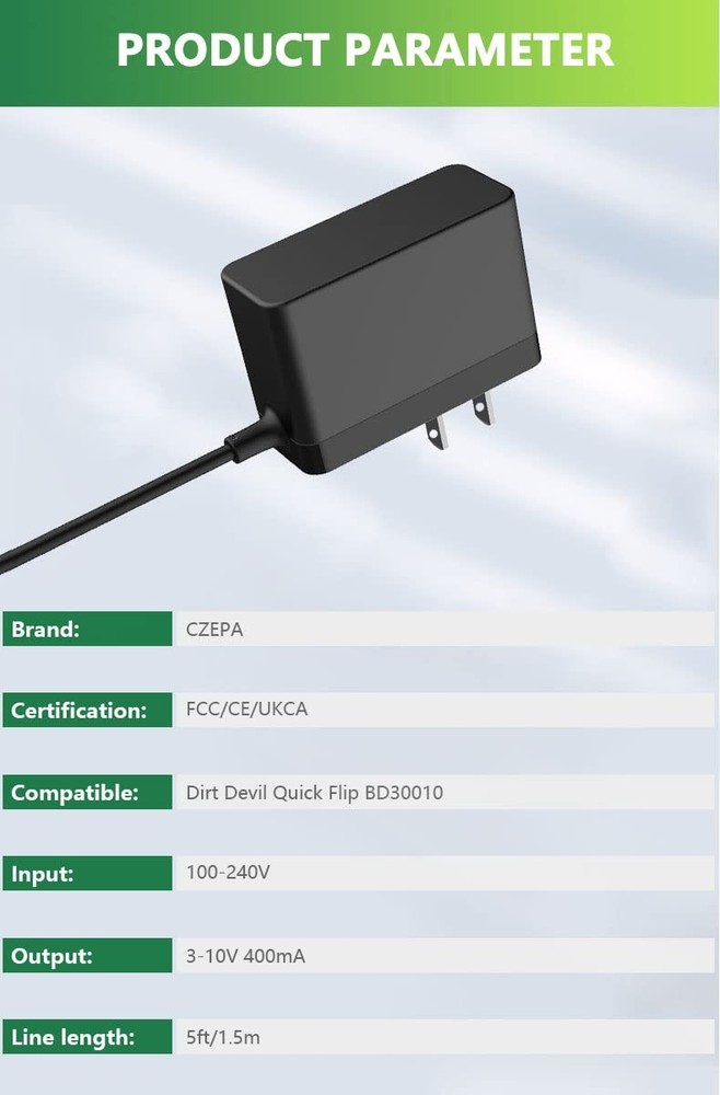 Czepa 8V Charger for Dirt Devil Quick Flip Replacement Black