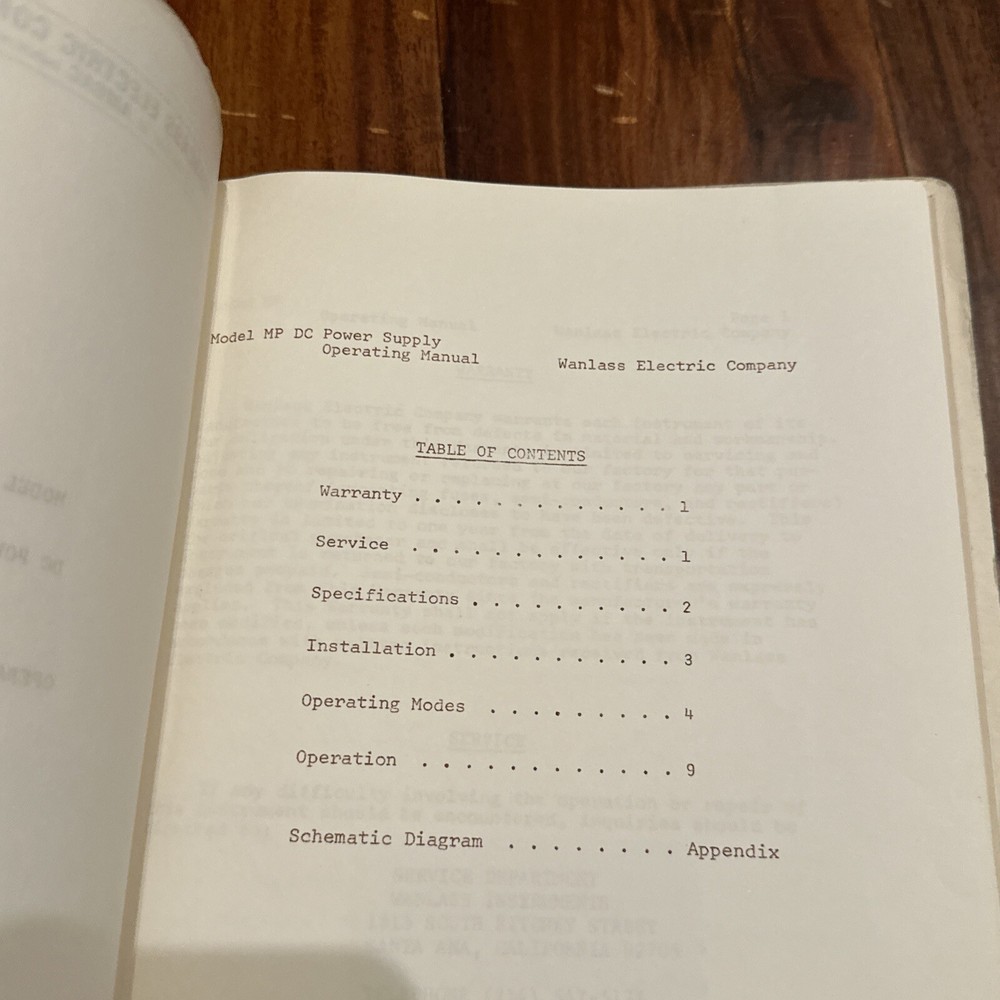 Wanlass Instruments Model MP-40 DC Power Supply Operating Manual