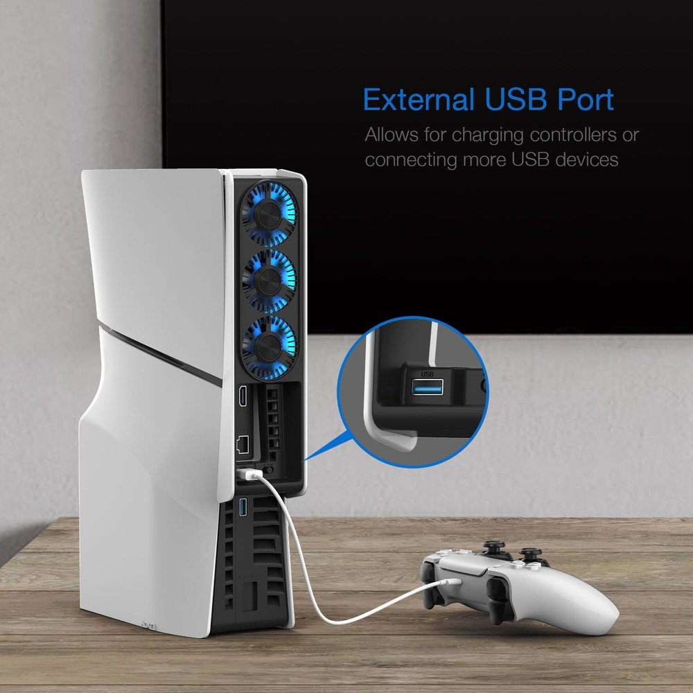 PS5 Slim Cooling Fan with LED Light - Quiet, Automatic Temperature Control