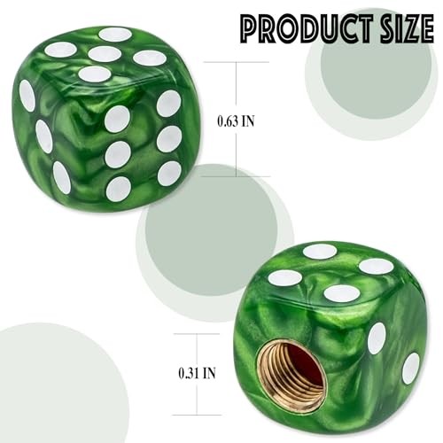 4PCS Pearl Pattern Dice Tire Valve Stem Caps, 4 pcs Dice -Pearl Pattern - Green