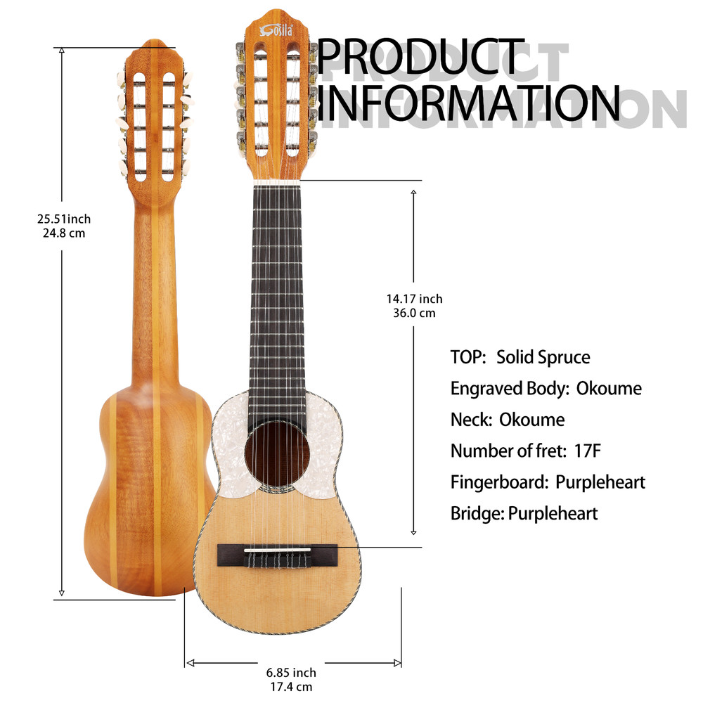 Charango 10-String Traditional Andean Guitar, Solid Spruce Top