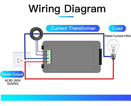 AC Current Voltage Amperage 100A Meter(Split Core Transformer), Black