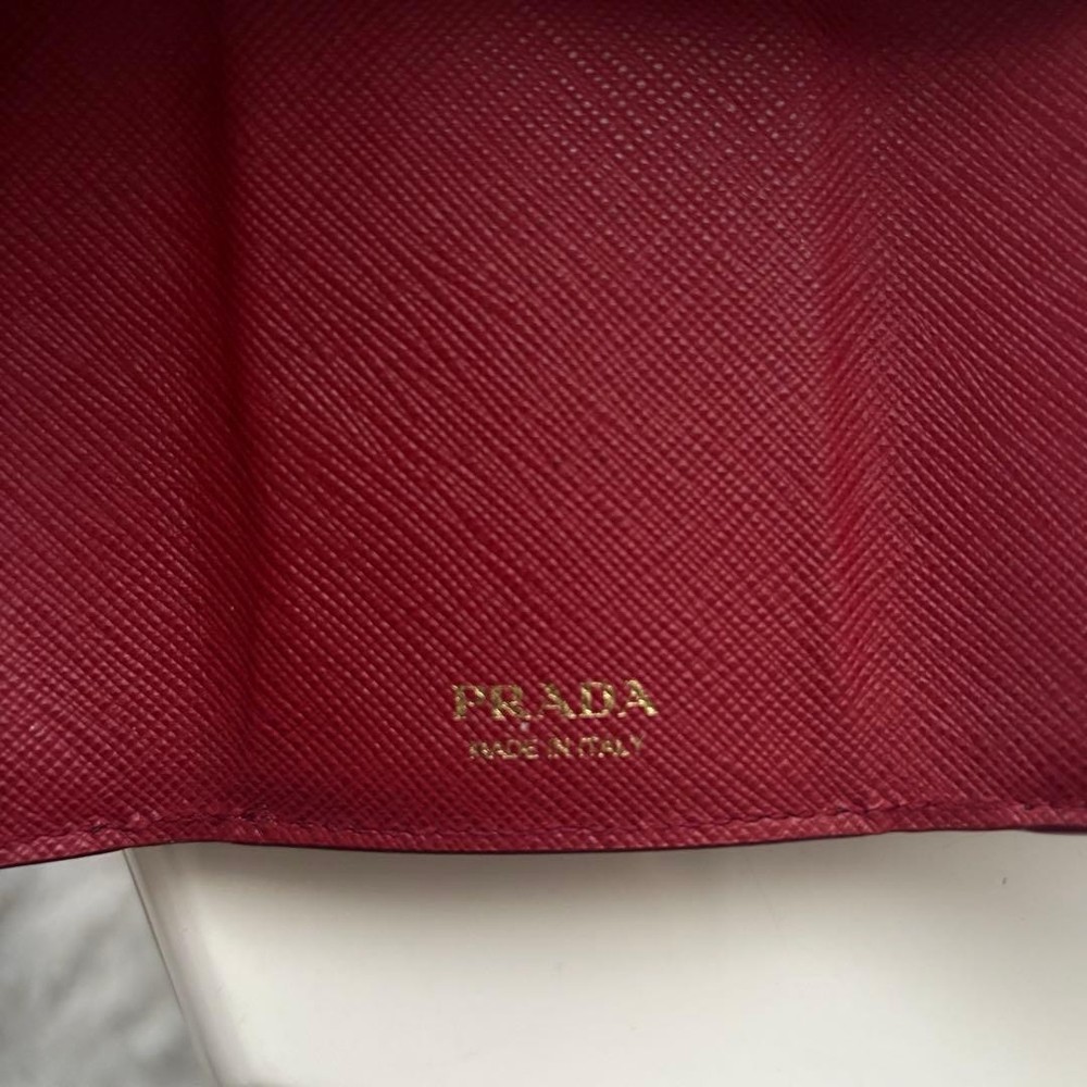 PRADA Saffiano Leather Tri-fold Compact Wallet Red excellent gift