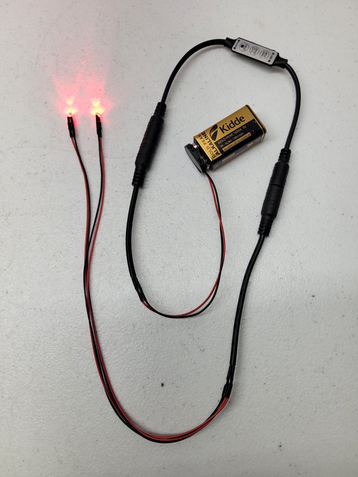 Prewired Double Red LED  with on/off/Speed/Mode Switch 9 Volt Battery Connector