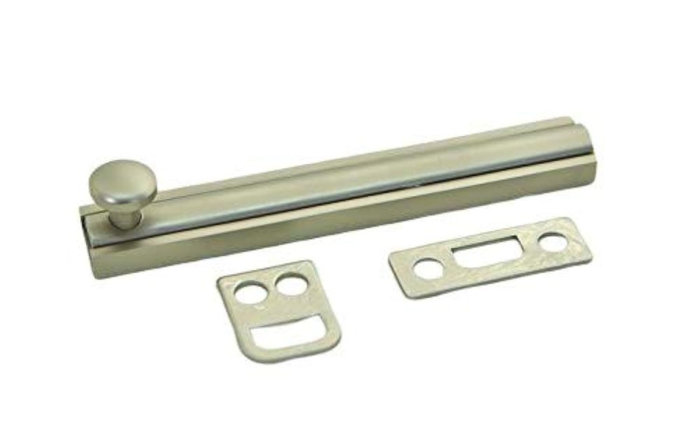 QCAA Solid Brass Surface Bolt 4", Satin Nickel, Made 4" 1 Pack, Nickel