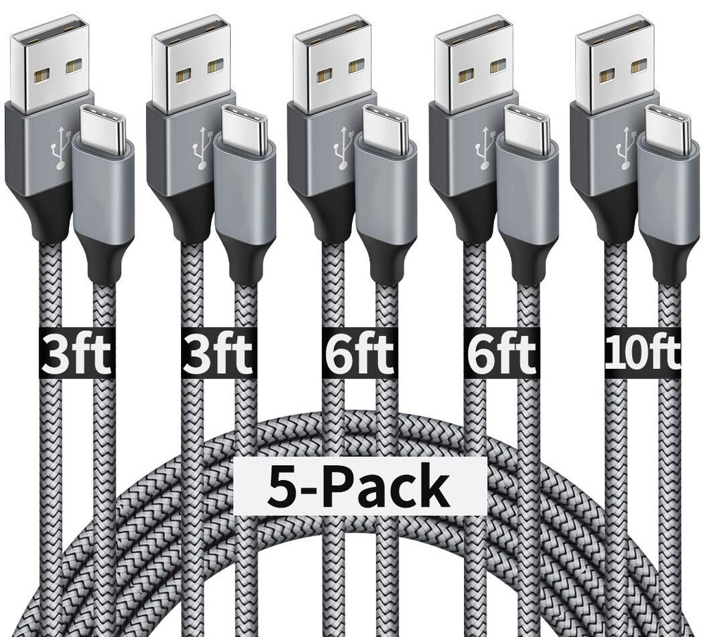 3Pack 3/6/10Ft USB to Type-C Cable Fast Charger Charging Data Sync Cord