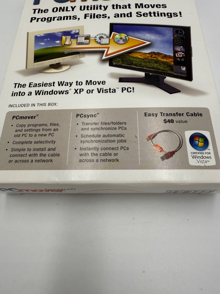 Laplink PC Mover Essentials (CD, Transfer Cable, Quick Start Guide) PCmover NEW