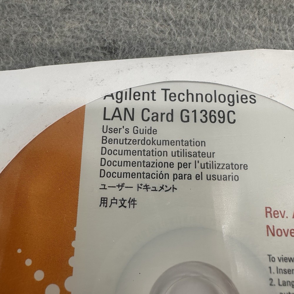 AGILENT TECHNOLOGIES - Lan Card G1369C User's Guide DVD EX