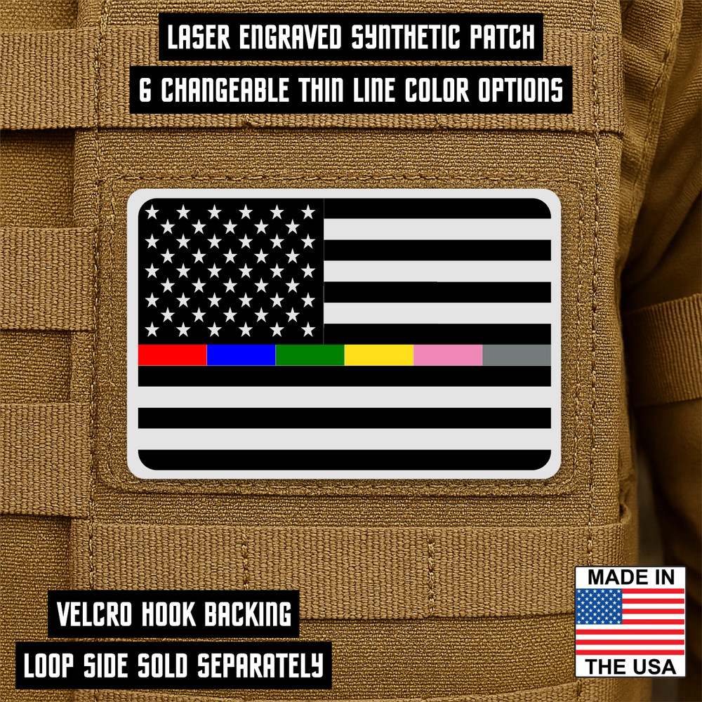 Interchangeable Thin Line Flag Morale Patch 2x3" Laser Engraved w/ Color Strips