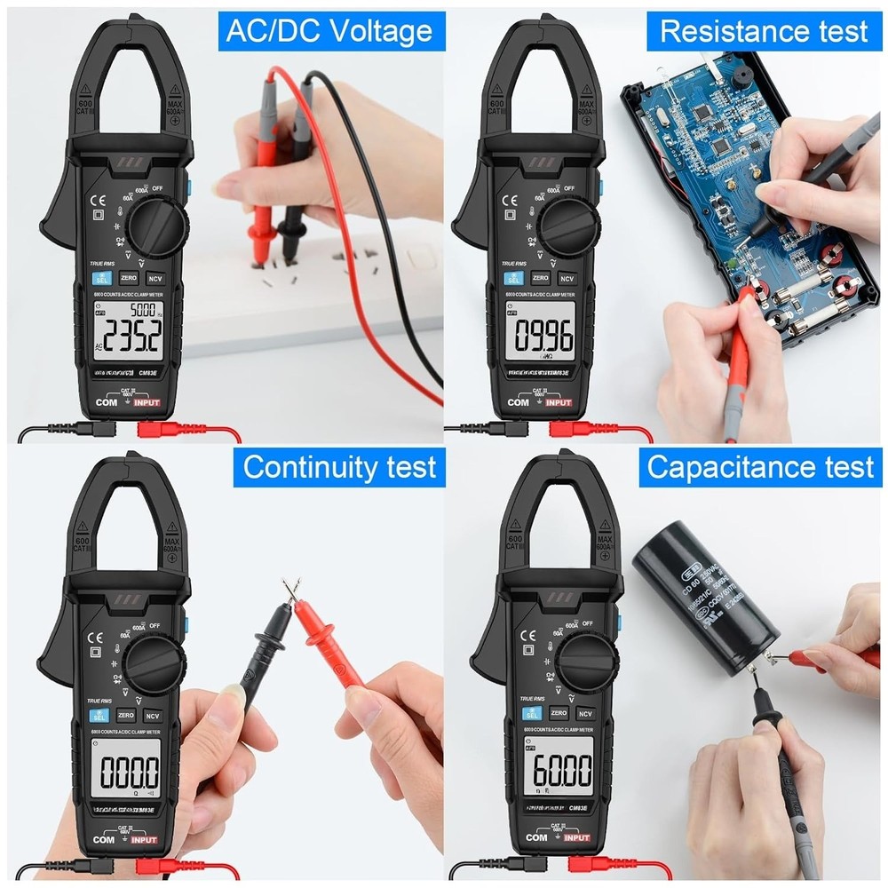 Digital Clamp Meter Multimeter TRMS 6000 Counts Voltage Tester Amp Volt Meter