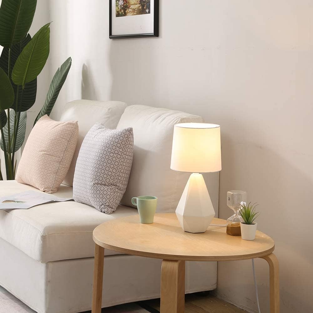 Modern Small Ceramic Table Lamp, White Irregular Geometric Bedside 15",