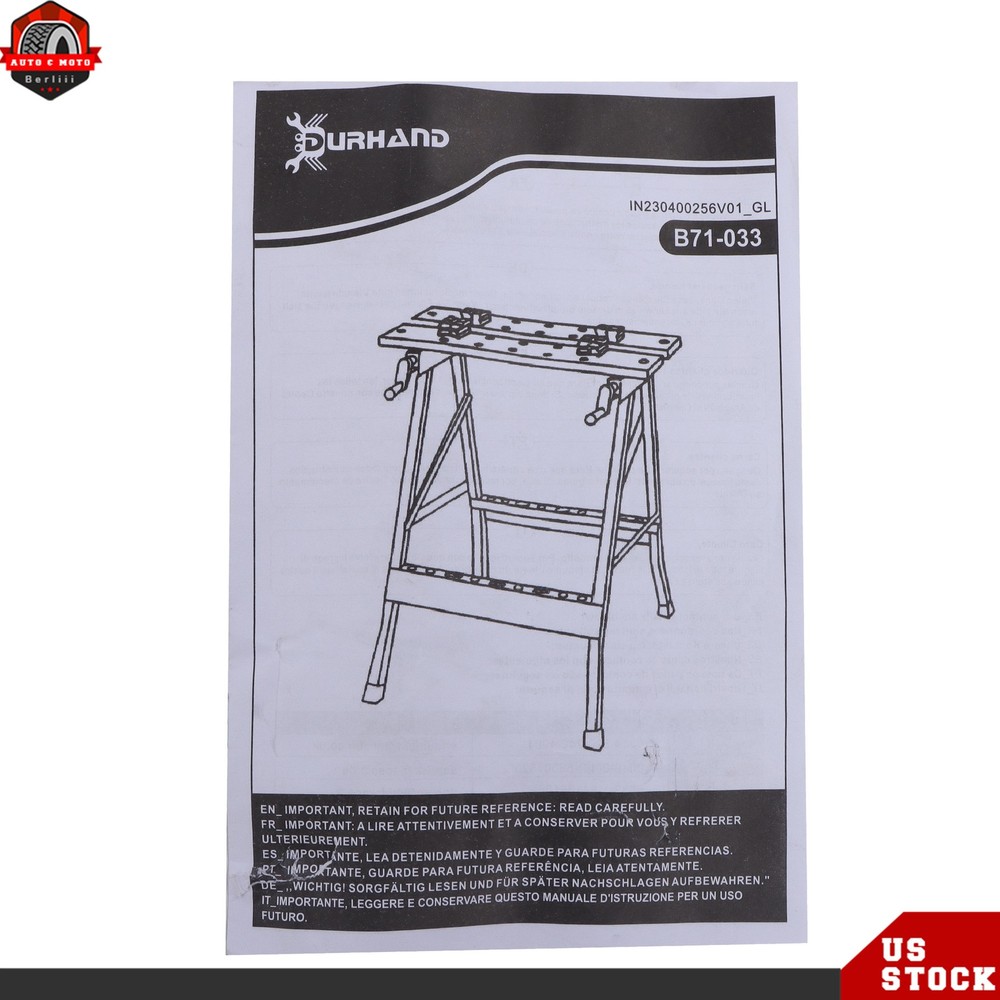 Adjustable Folding Workbench 220lbs Capacity with Built-in Ruler & Protractor