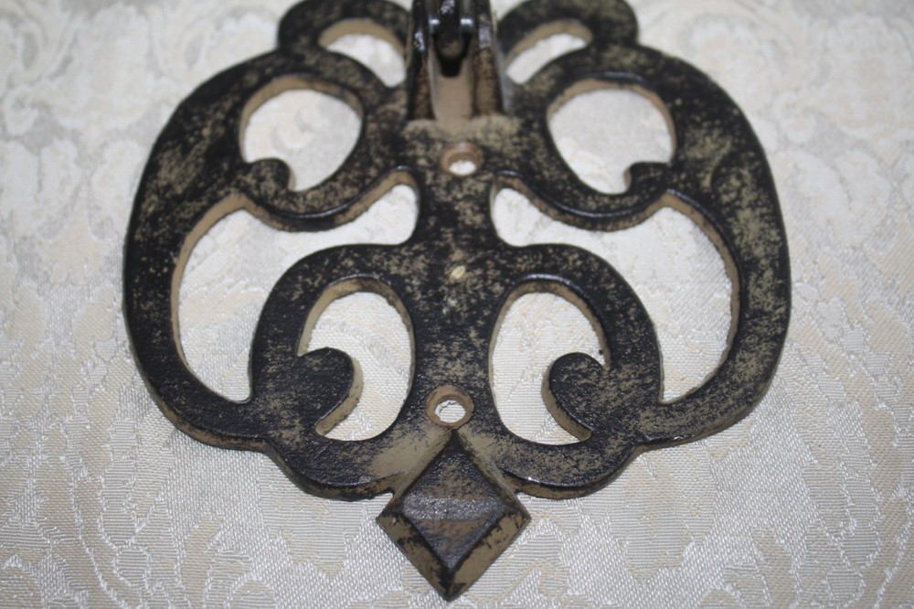 Vintage RECLAIMED Architectural Wrought CAST IRON Pull Ring Scroll DOOR KNOCKER