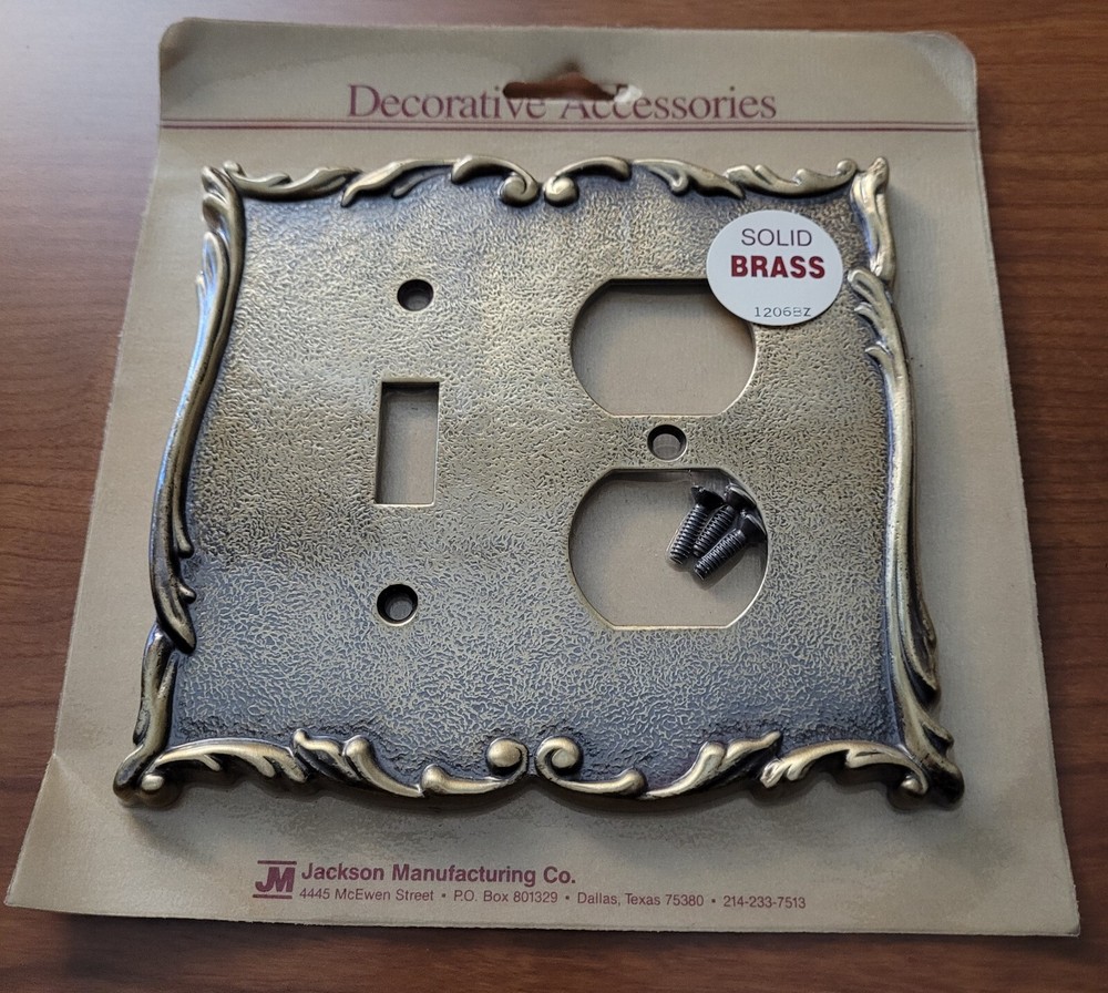 Vintage Jackson Solid Brass Decorative Toggle & Outlet Switch Plate Cover 8oz.
