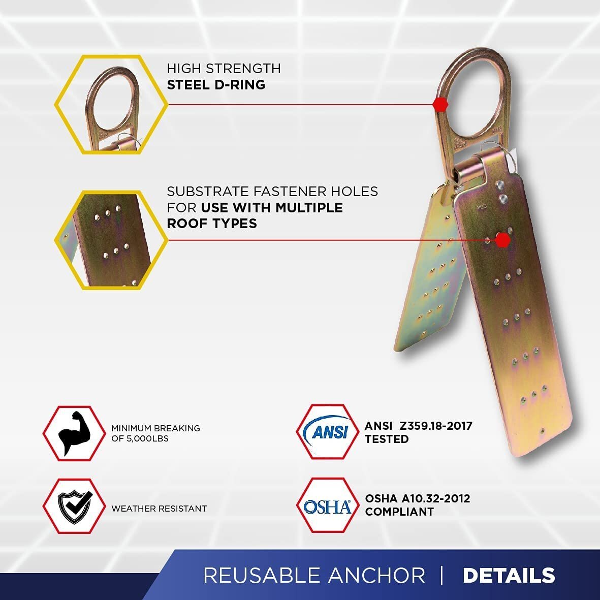 ATERET V5501 Roofing Bucket I 50 ft. Vertical Lifeline Assembly, Reusable...