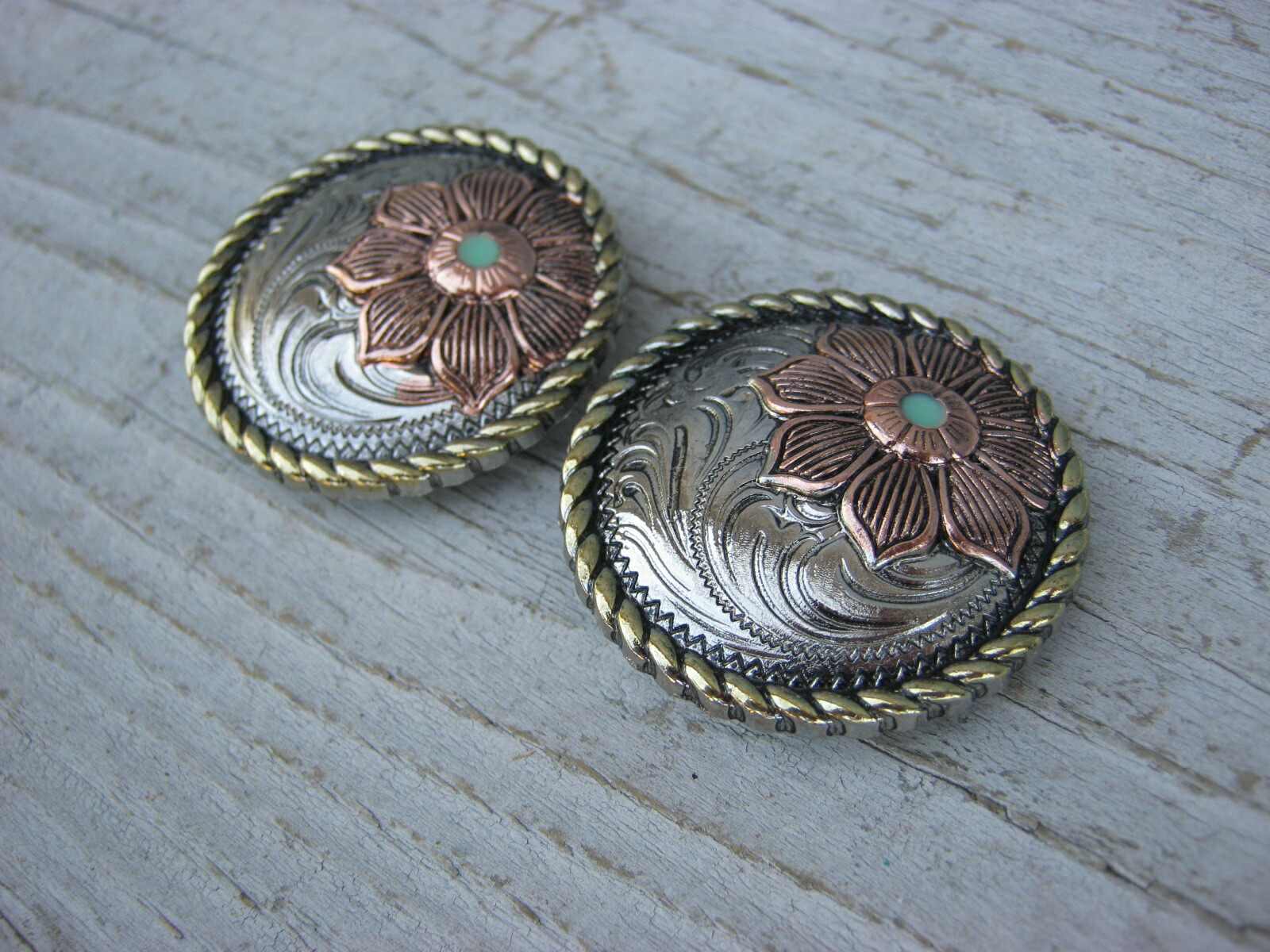 Floral Rope Edge Concho Chicago Screw Copper Nickel Brass Turquoise 1" 1-1/2"