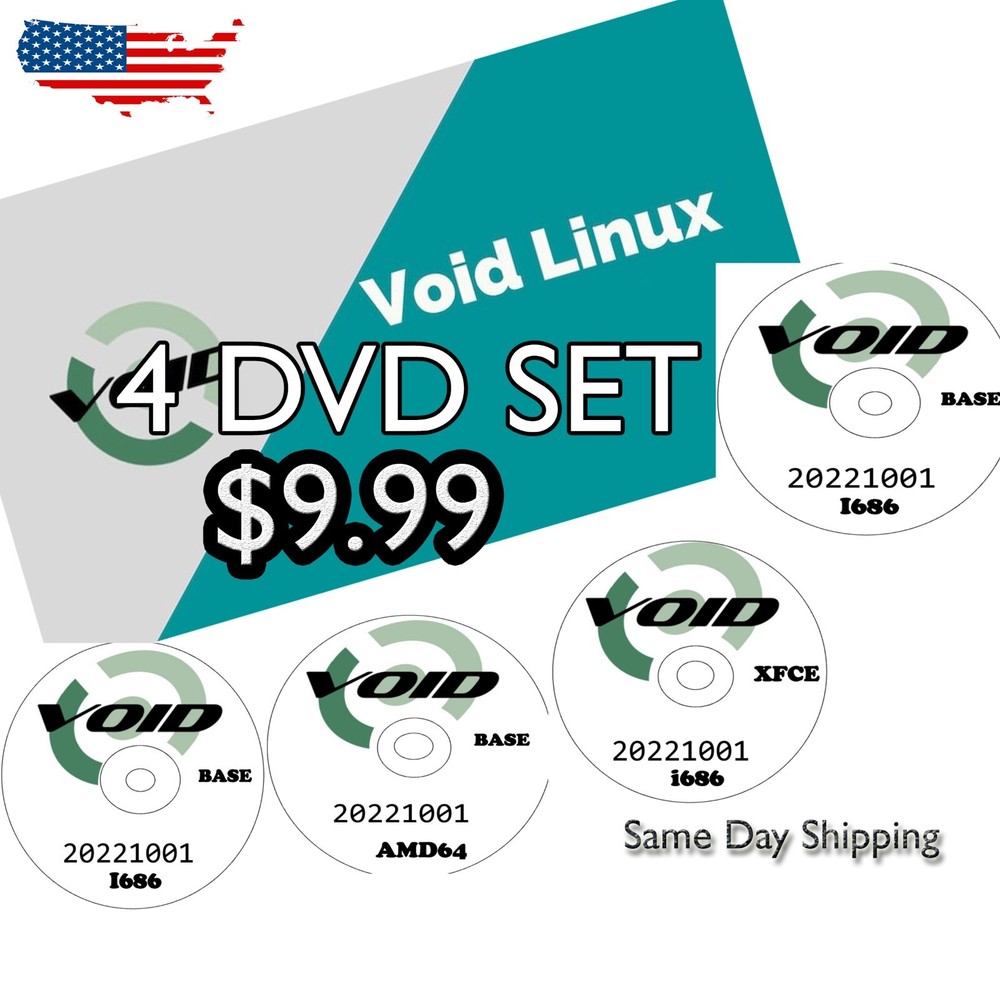 VOID LINUX 64-Bit and 32-Bit BASE AND XFCE 4 DVD Set Same Day Shipping USA