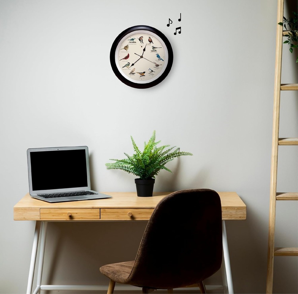 Authentic Singing Bird Wall Clock 13" Black - Quartz Movement, Battery Powered