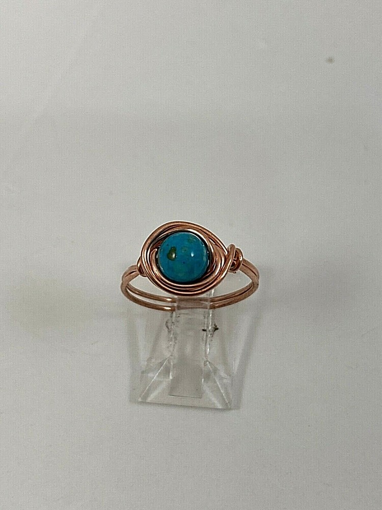 Handmade ~ Copper Wire Wrap ~ Turquoise Ring Size 7 #71