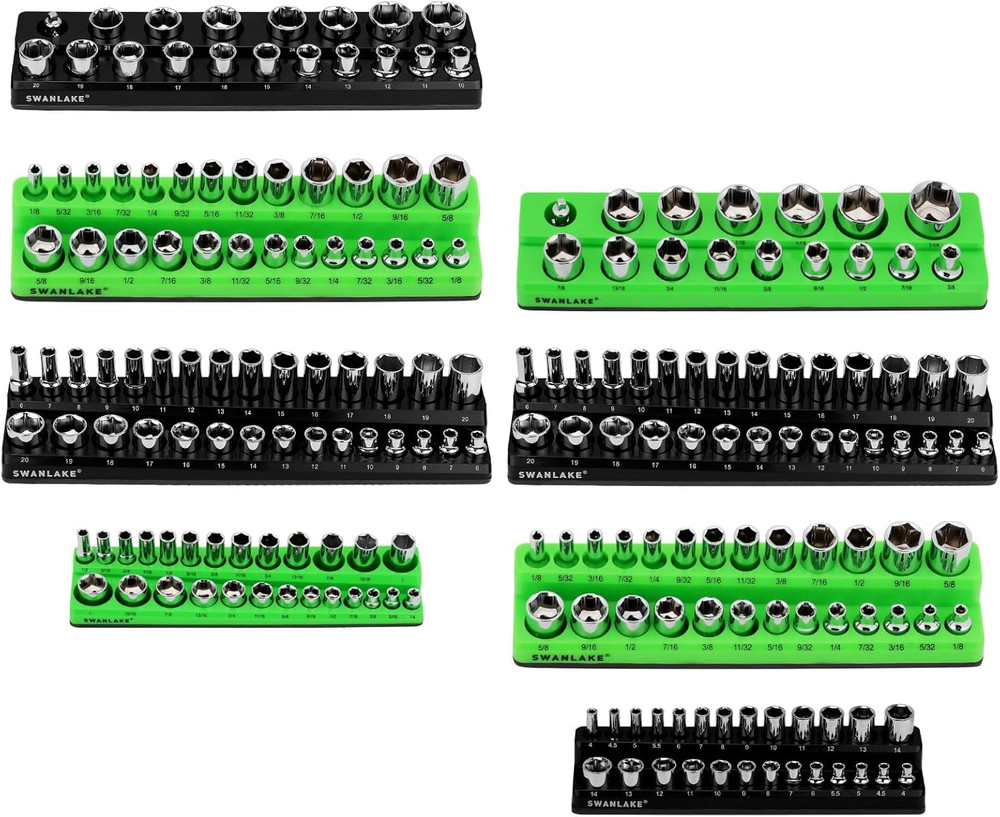 Magnetic Socket Organizer Holder Tool: 8PCS Set Includes 2PCS 1/4", 4PCS 3/8", 2