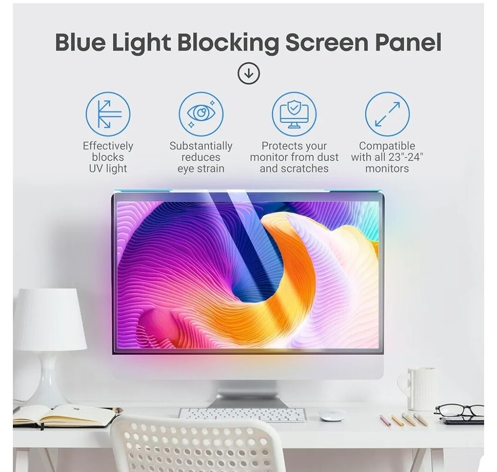 Blue Light Blocking Screen Protector Panel for 23, 23.6, 23.8, 24 inch Diagonal