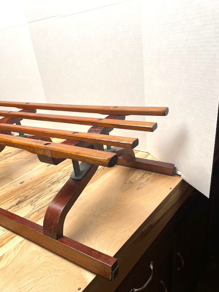 VINTAGE DUTCH WOODEN SLED BY POLYCOMB WITH LEATHER PULL