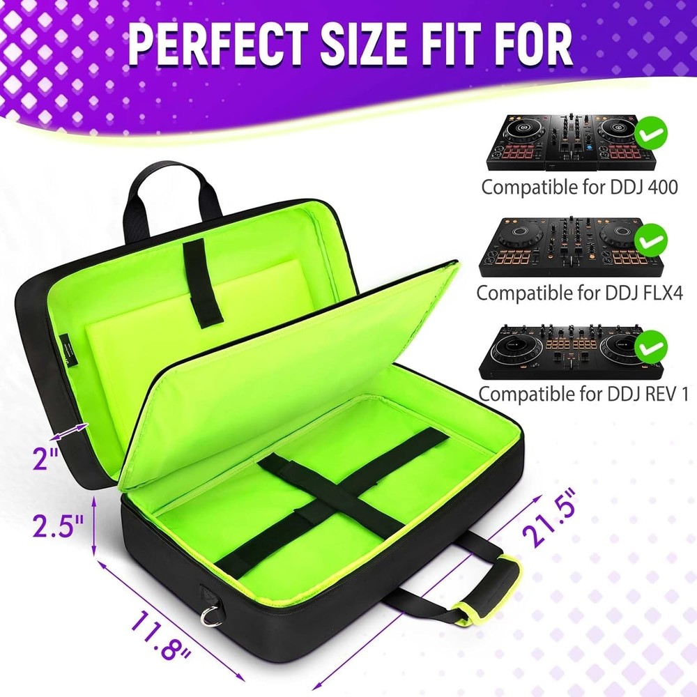 DJ Controller Case for DDJ / DJ 400/ DDJ , Padded DJ Controller Bag with 5 Po...