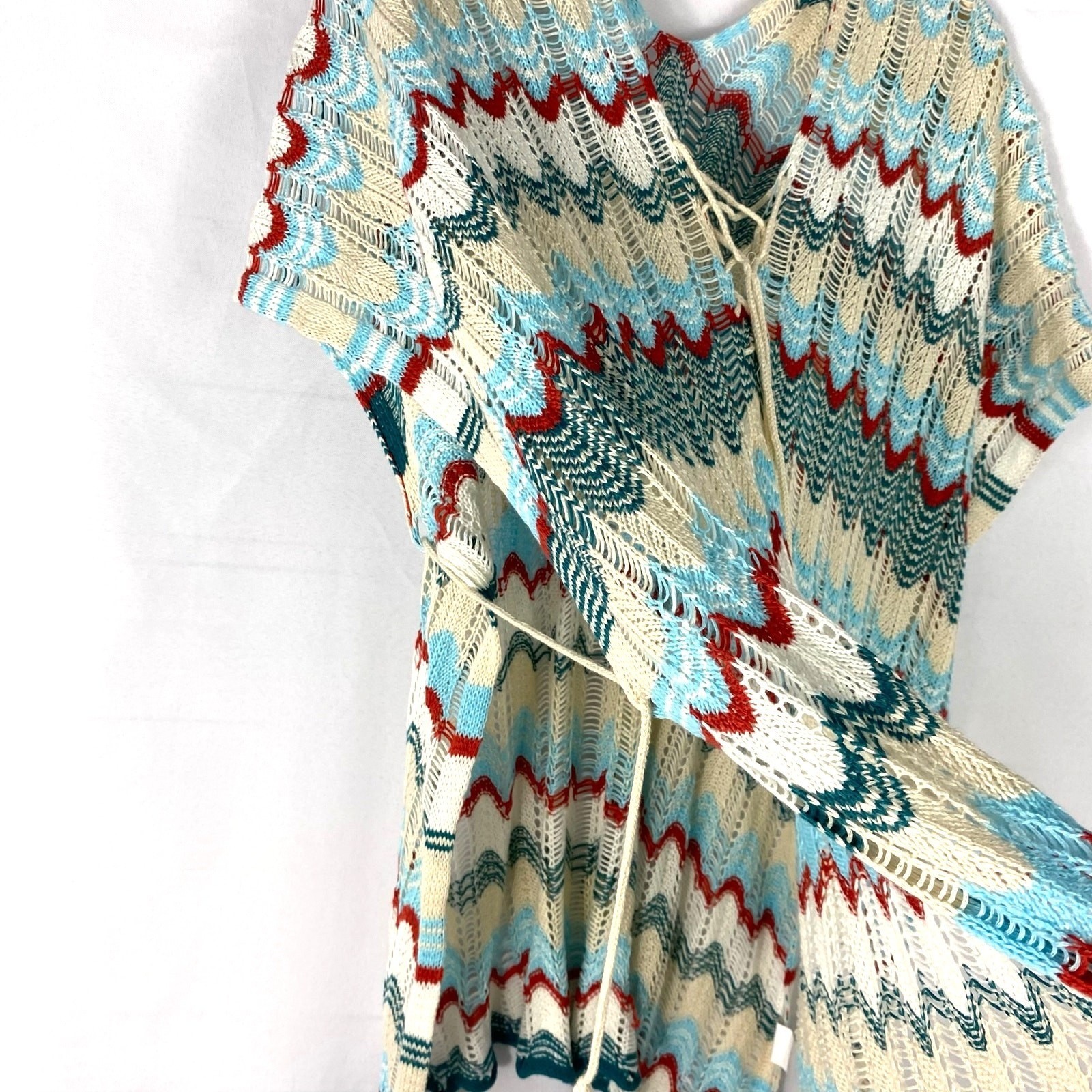 Boho Green Chevron Crochet Poncho Kimono Tunic Dress Beach Cover-Up Women OS NEW