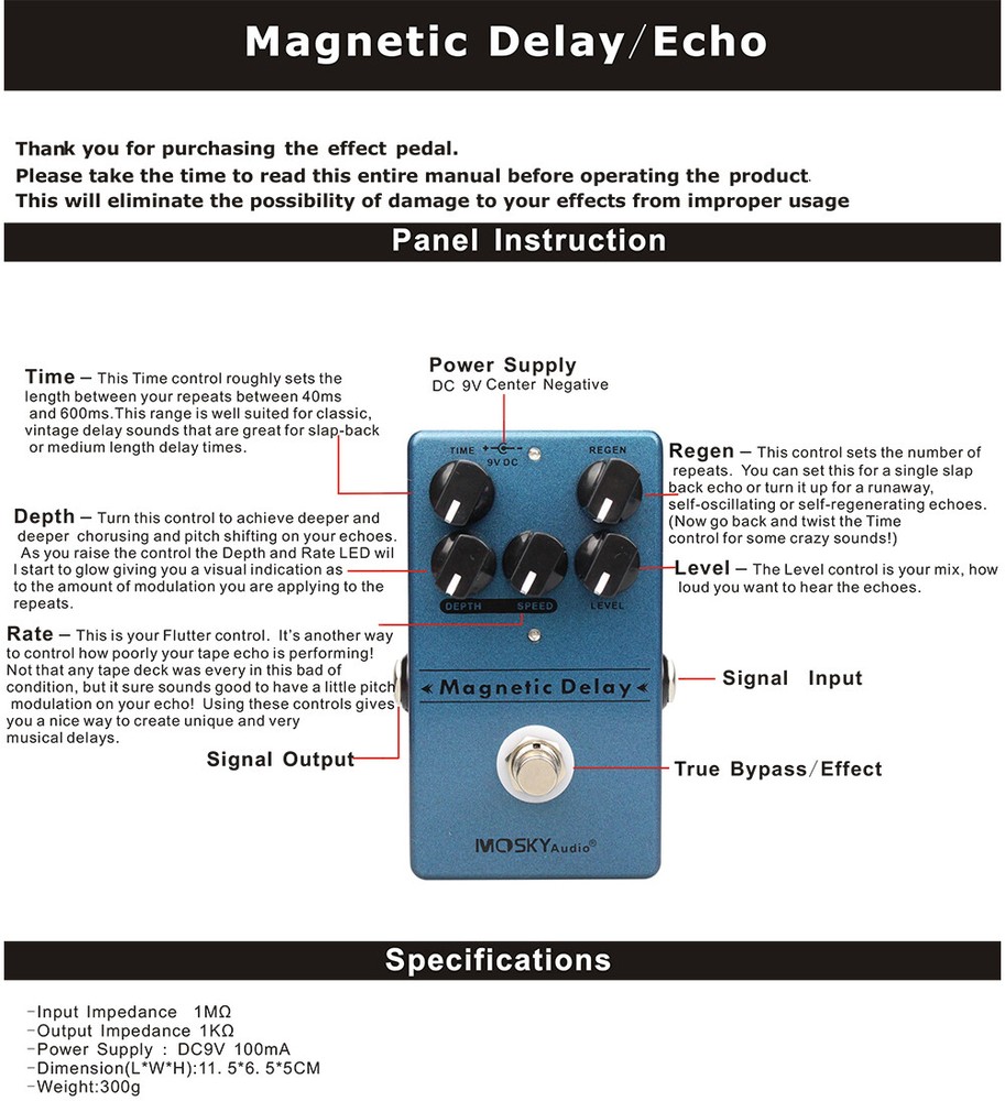 Magnetic Tape Delay Modulation function Guitar Effects Pedal As Keeley Mag Echo