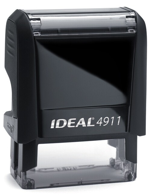 SCANNED text with Date Box, IDEAL 4911 Self-inking Rubber Stamp with RED INK