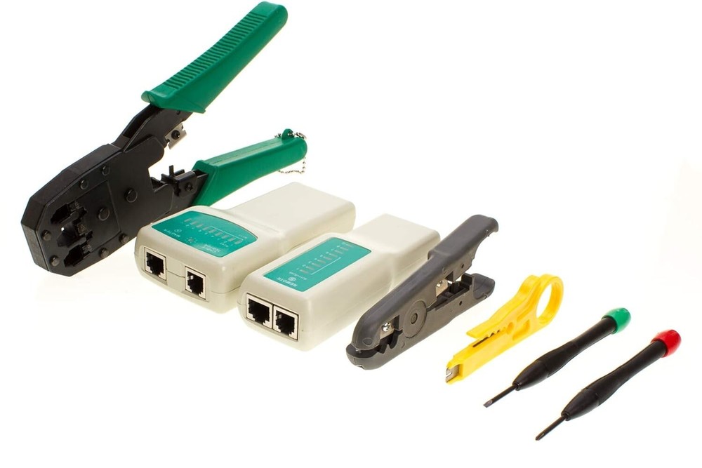 Network Tool Kit Ethernet LAN RJ45 Cat5e Cat6 Cable Tester Crimper Stripper Set