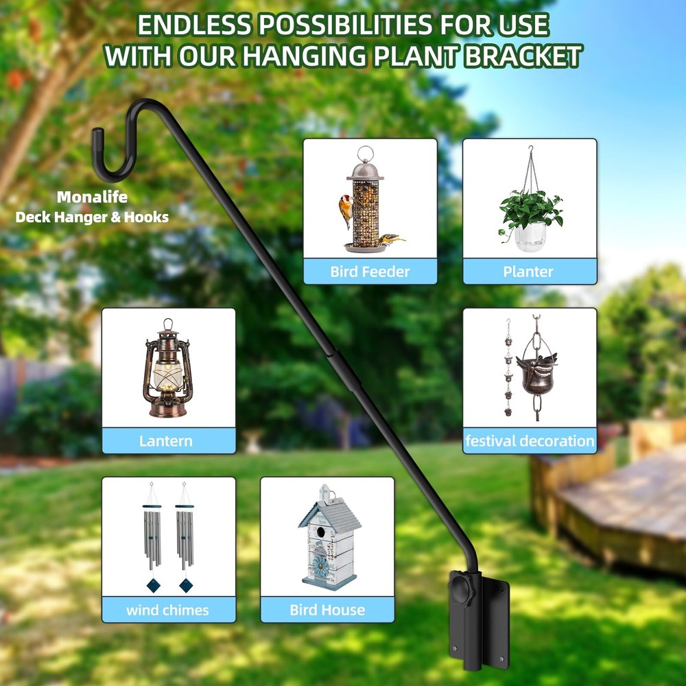 Monalife Deck Hook Wall Mounted - Heavy Duty Metal Shepherds Hook Bracket for...