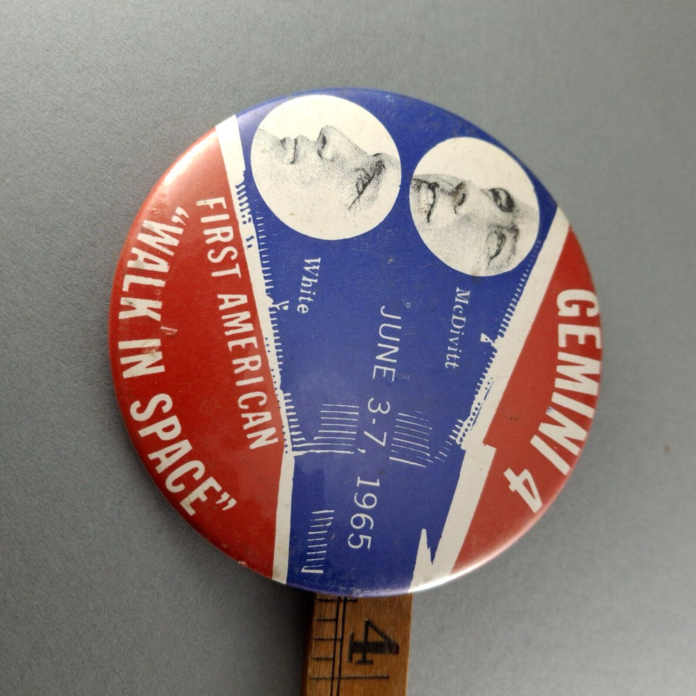 NASA GEMINI 4 Space Program 3-3/8" Vintage Pin-Back Button 1960's Unbranded