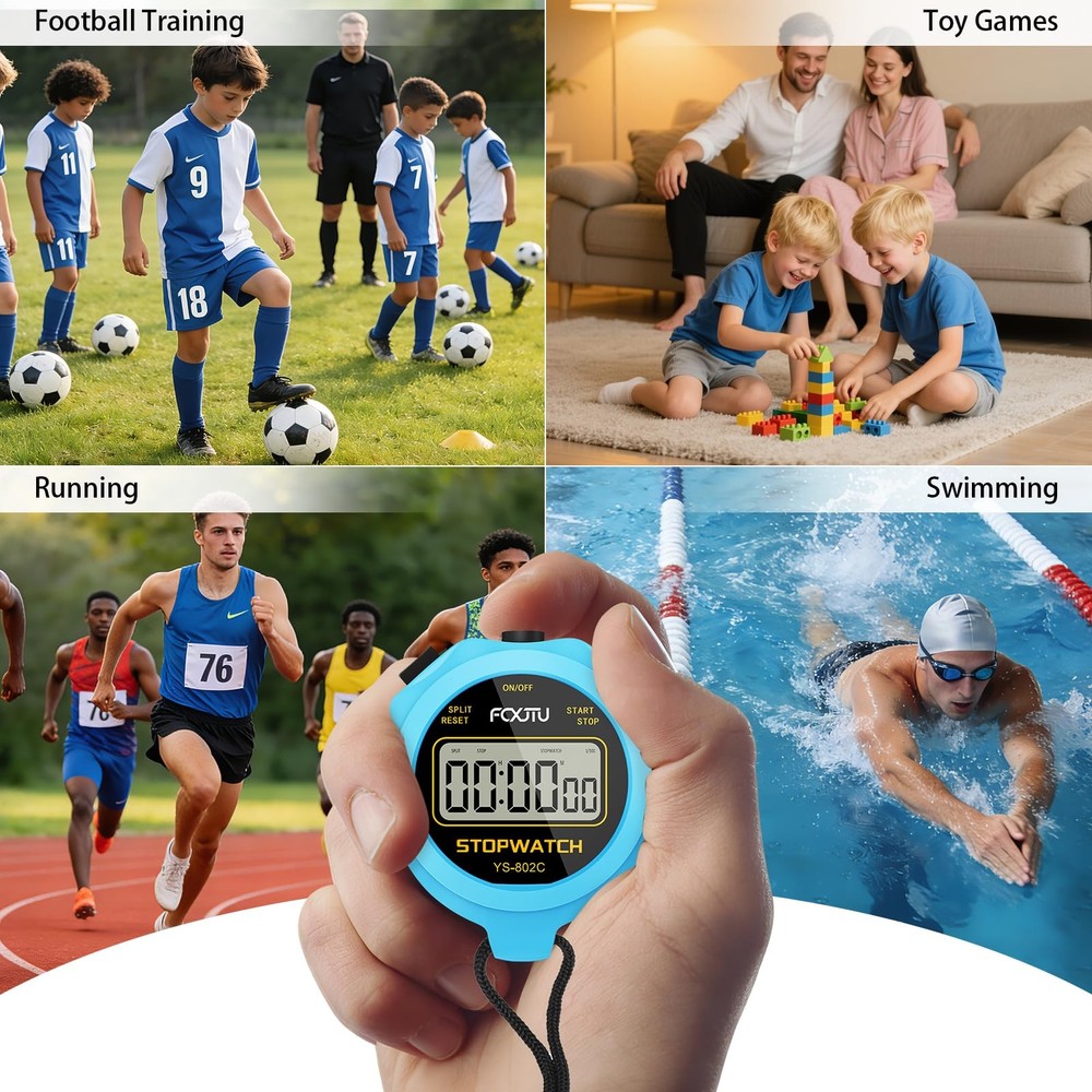FCXJTU Digital Simple Stopwatch Timer, No Bells, Alarm, Basic Blue