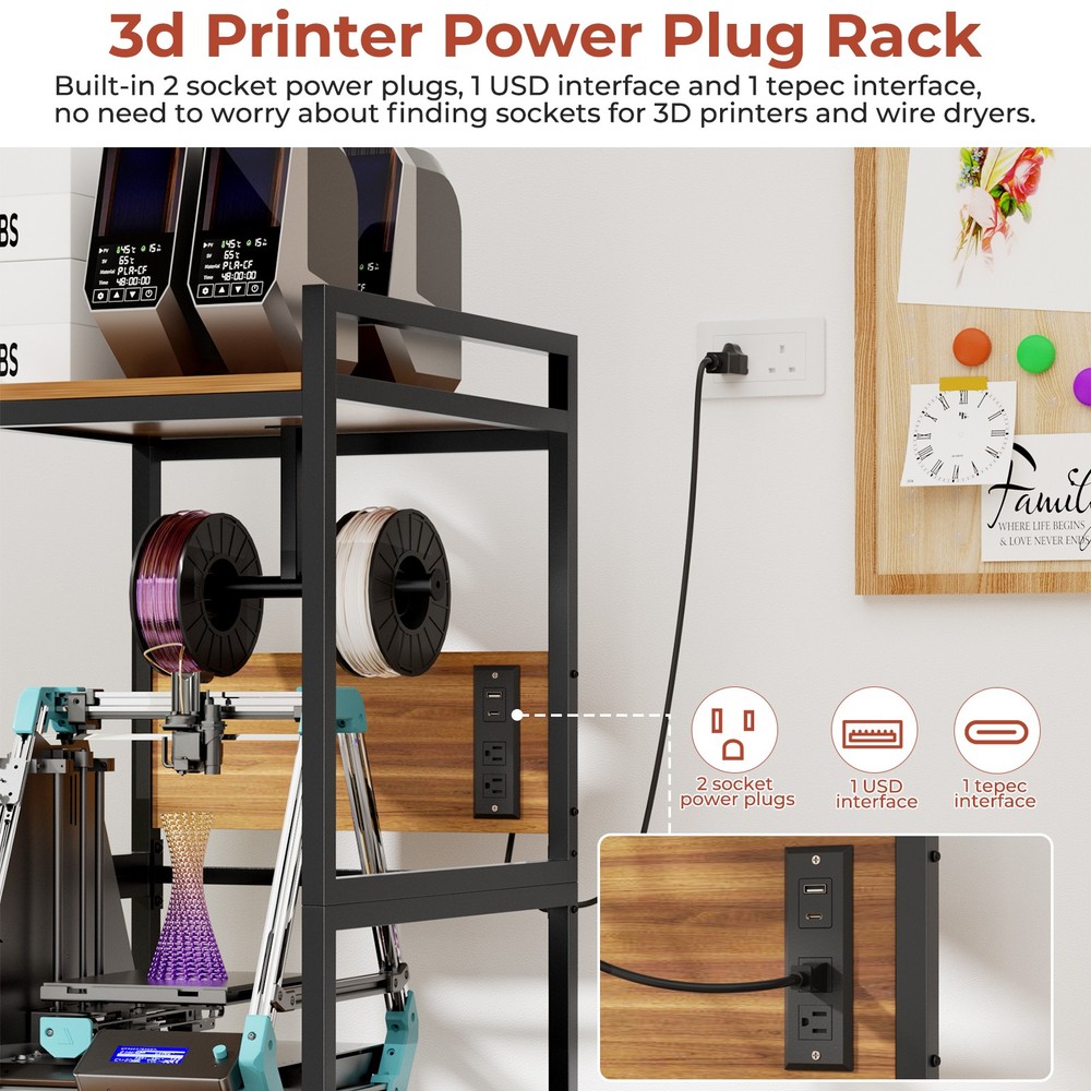 3D Printer Stand with Filament Storage Metal Frame T-Type Holder Power Panel
