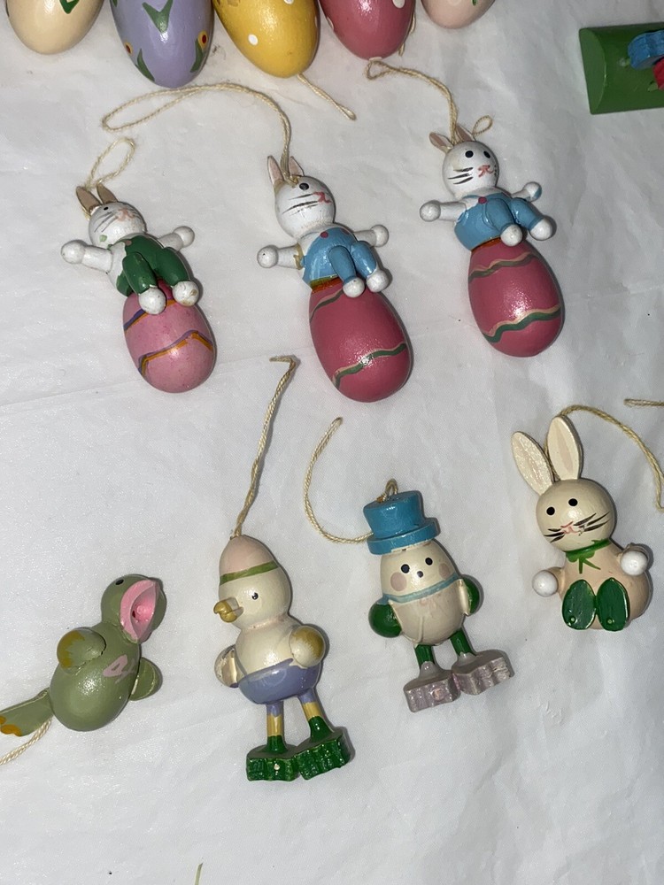 18" Easter Tree Wooden Ornaments Eggs Bunny Hand Painted