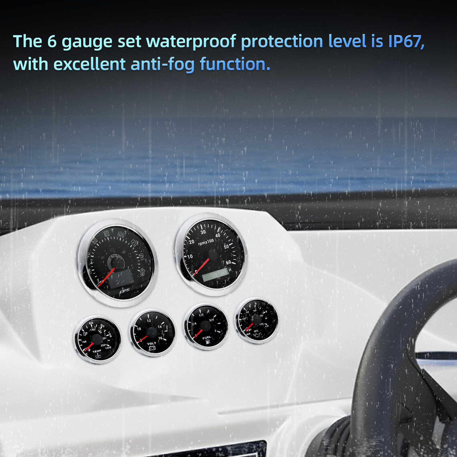 6 Gauge Set 85mm GPS Speedometer 160MPH Tacho&52mm Fuel/Oil/Temp/Volt Gauge US