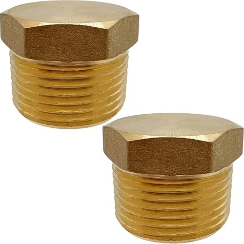 2 Pack Brass Pipe Plug Outer Hex Head Socket Plug Fitting for 3/4" NPT Male