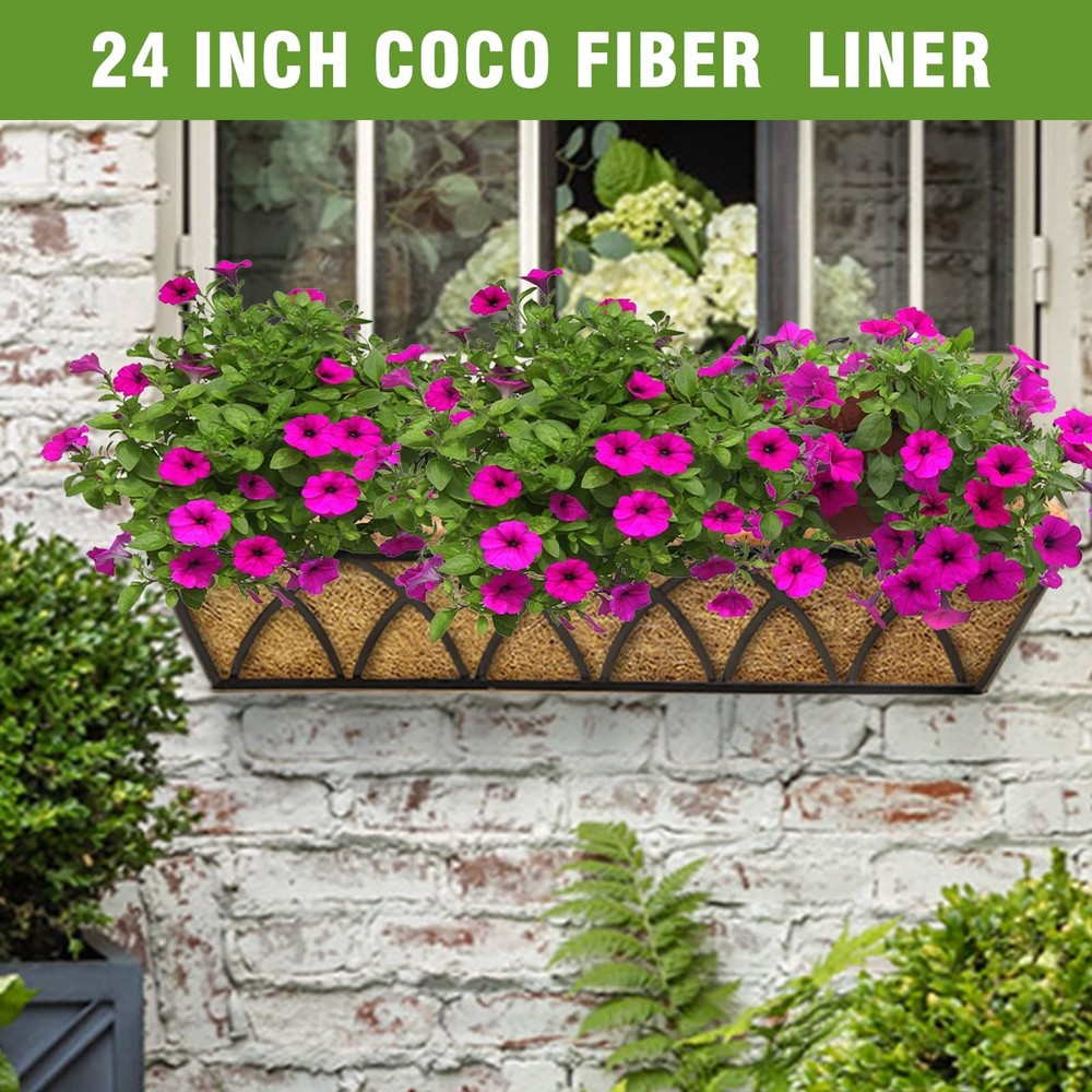 4 Pack 24 Inch Trough Coconut Liners for Window Box Deck Planter Natural Coco...