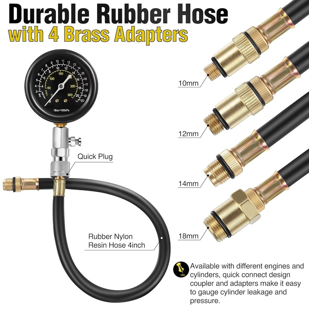 Complete 9-Piece Car and Motorcycle Compression Tester Set with Spark Plug Tool
