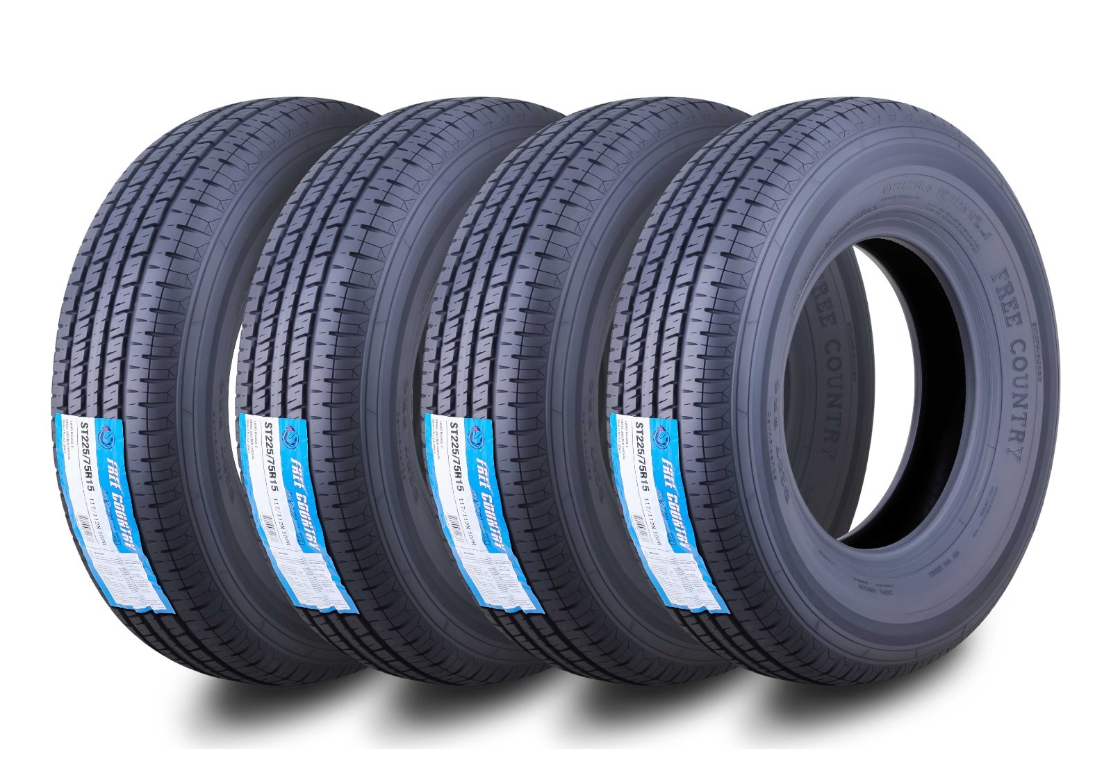 Set 4 ST225/75R15 Free Country Trailer Tires 10PR 225 75 15 w/Side Scuff Guard