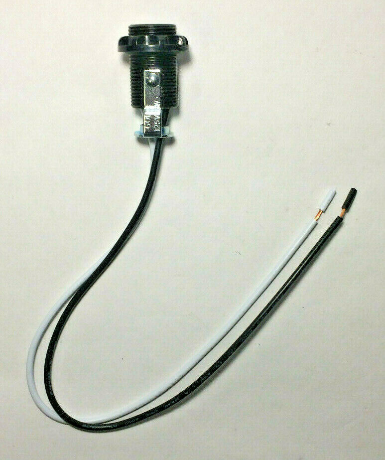 Phenolic E12 Candelabra Lamp Socket w/ External Threads, Ring, Hickey, 12" Leads