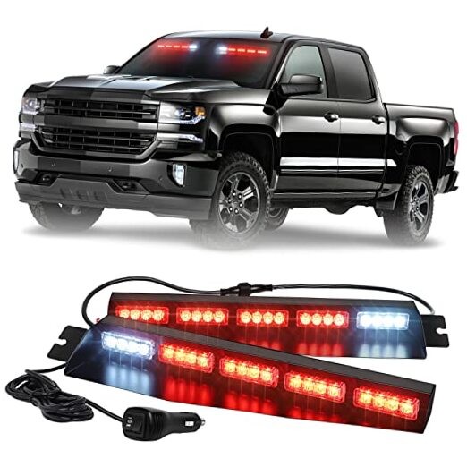 34 inch Visor Emergency Light Bar Interior Windshield Strobe Lights 40 LED Red