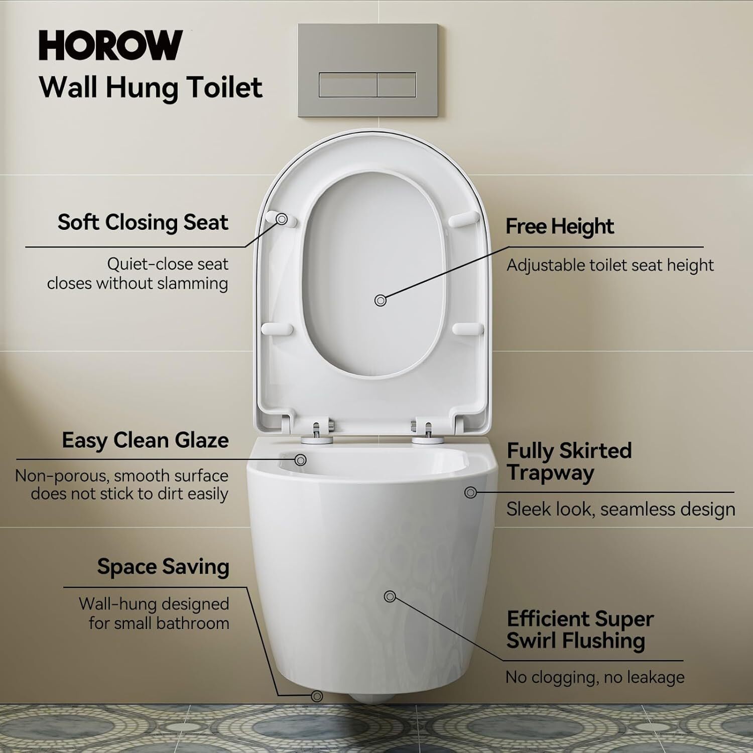 Compact Wall Hung Toilet Combo Set Concealed In-Wall Toilet Tank HOROW