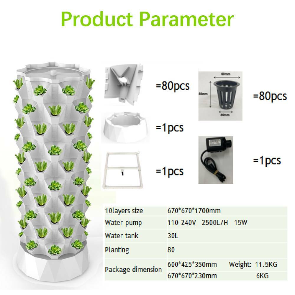 NEW 80 Pot Vertical Hydroponics Tower Systems Set Hydroponic Growing Kit Garden