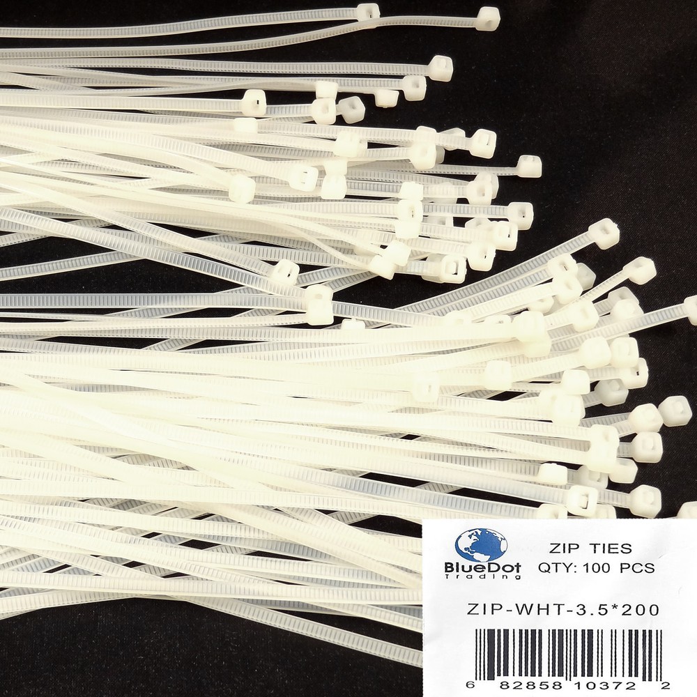 100 8" 3.5x200mm Nylon Plastic Wire Cable Ties Zip Wrap Loop Self Locking WHITE