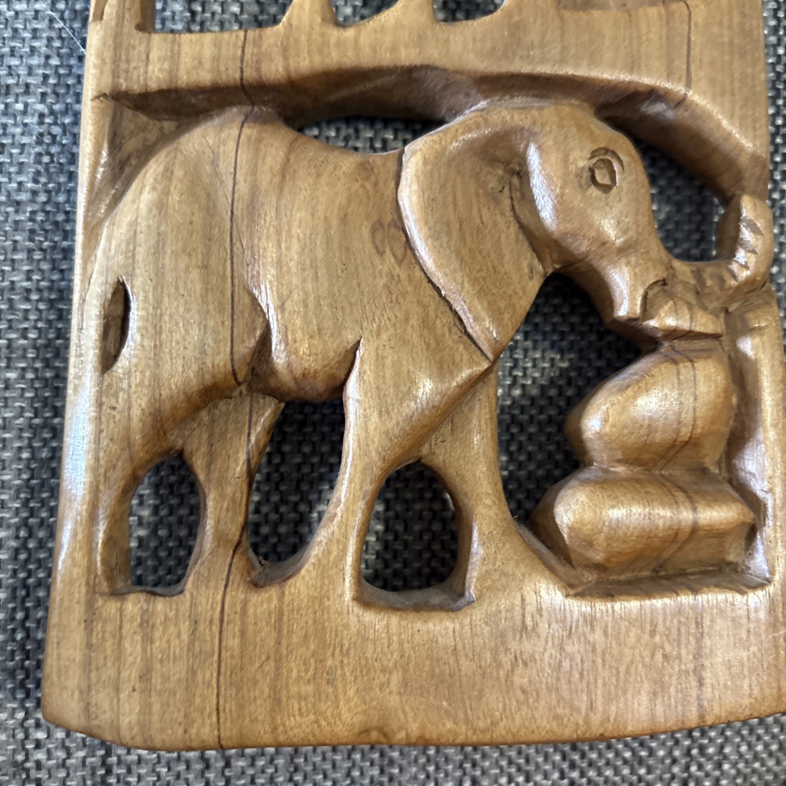 Vintage African Wood Carved Animal Wall Art Panel 18.25” Tall 4.25" Wide