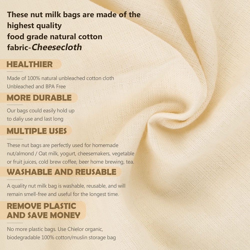 10 Pack Nut Milk Bag 8x10 Reusable Cheesecloth Strainer