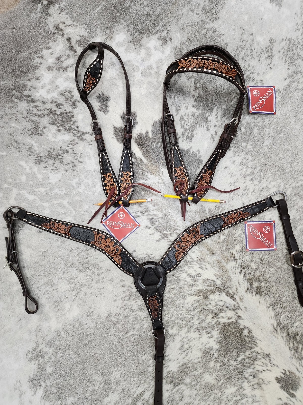 Reinsman Charmayne James Black Gator Tack Set (Breast Collar & Headstall)